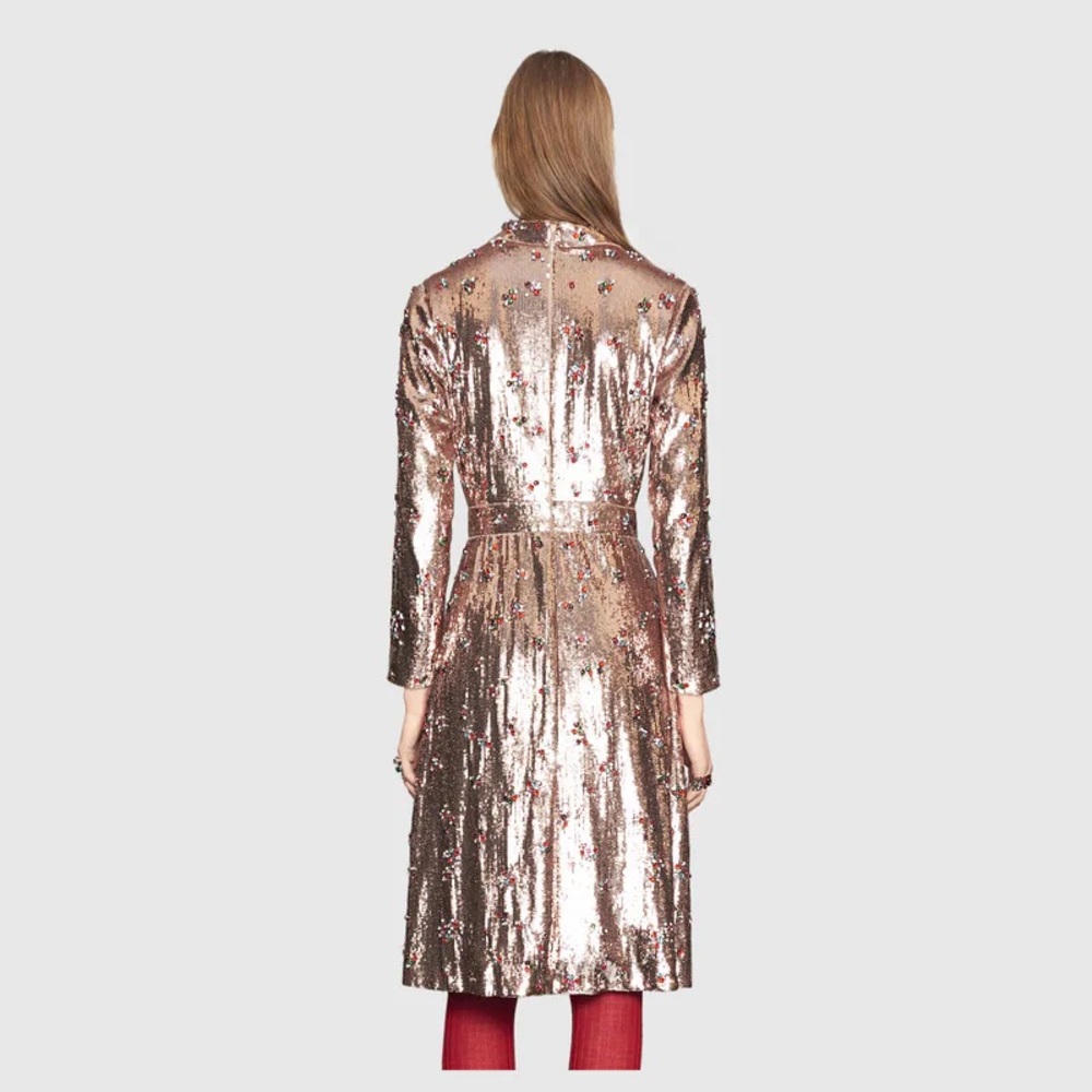 Gucci Pink Sequin Gem Bow Tie Dress Size 40 430500 - Picture 2 of 16